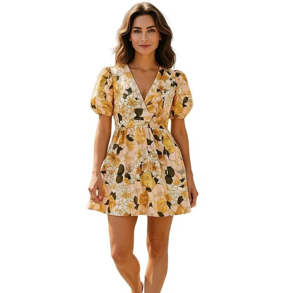 Cider Floral V-Neck Ruffle Mini Dress Women's Size 10 - Picture 1 of 9